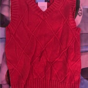 Good Lad Red V-Neck Cable Knit Sweater Vest, Toddler